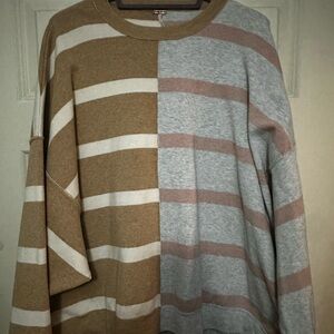 Free People Striped Sweater in Tan and Pink